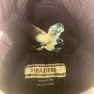 Headers Black Men's Brimmed Beanie Knit Cap Hat 100% Cotton OS Unisex
